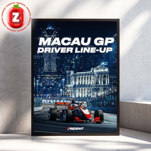 Macau Grand Prix 2025 Poster Featuring Trident Team Race Car On Night Street Circuit Home Decor Poster Canvas