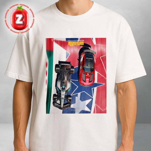 Mercedes AMG F1 United States Grand Prix Austin Poster 2025 American Flag Track Design Unisex T-Shirt