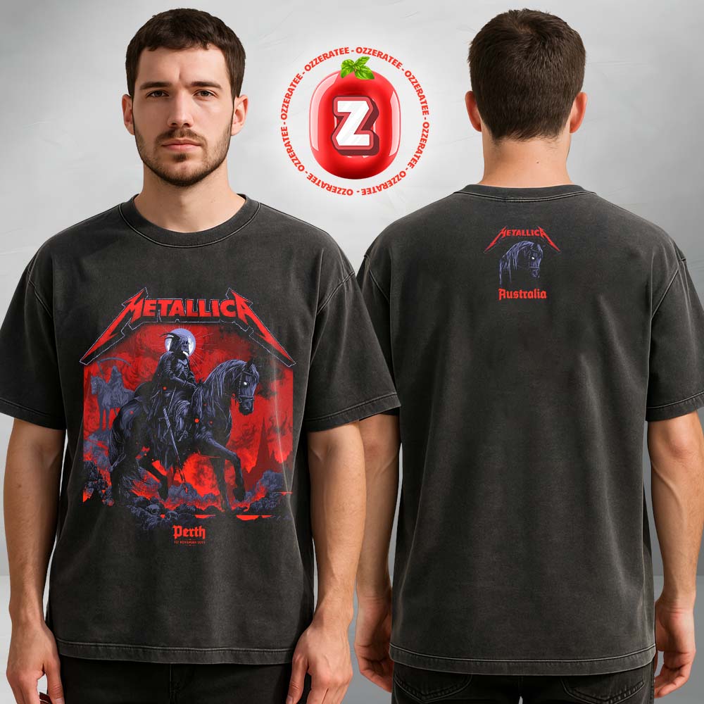 Metallica M72 Perth Pop-Up Merch Tee For Australia At AU Australia Optus Stadium On November 1 2025 Two Sides Unisex Washed Tee Metallica M72 Perth Pop-Up Merch Tee For Australia At AU Australia Optus Stadium On November 1 2025 Two Sides Unisex Washed Tee