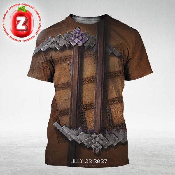 Minecraft Movie Poster Official Teaser Release On July 23 2027 Legendary Studio Pixel Pickaxe Artwork All Over Print Shirt