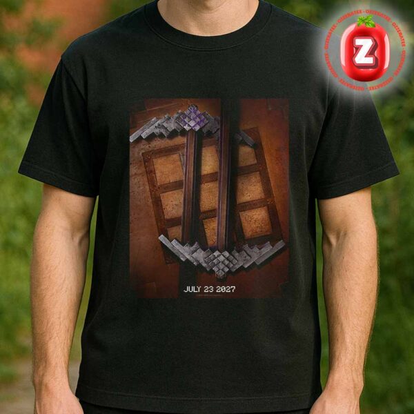 Minecraft Movie Poster Official Teaser Release On July 23 2027 Legendary Studio Pixel Pickaxe Artwork Unisex T-Shirt