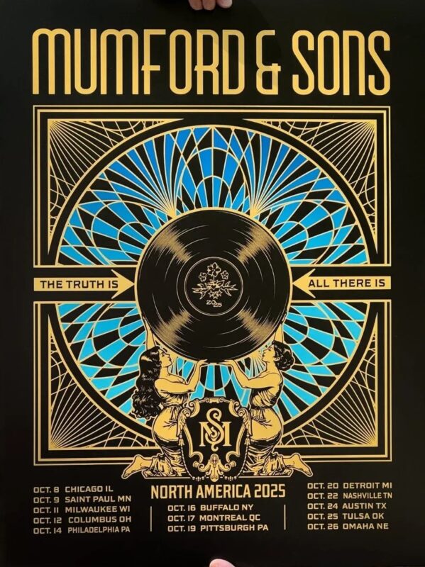 Mumford And Sons Tour Poster The Truth Is All There Is Across North America October 2025 Vinyl Record Art Deco Design