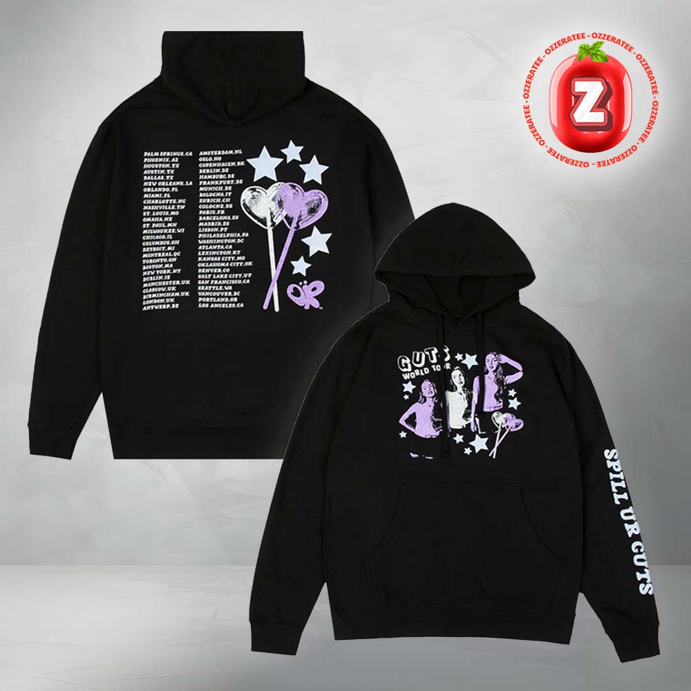 Olivia Rodrigo GUTS World Tour 2025 Dateback All Over Print Hoodie Olivia Rodrigo GUTS World Tour 2025 Dateback All Over Print Hoodie