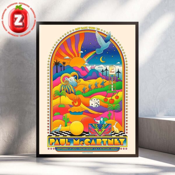 Paul McCartney Concert Show Poster At Acrisure Arena In Palm Desert California On September 29 2025 Got Back Tour Psychedelic Artwork Home Decor Poster Canvas