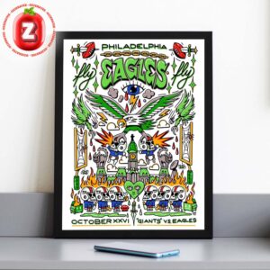 Philadelphia Eagles vs New York Giants NFL Game 2025 Fly Eagles Fly Halloween Cartoon Artwork Home Decor Poster Canvas