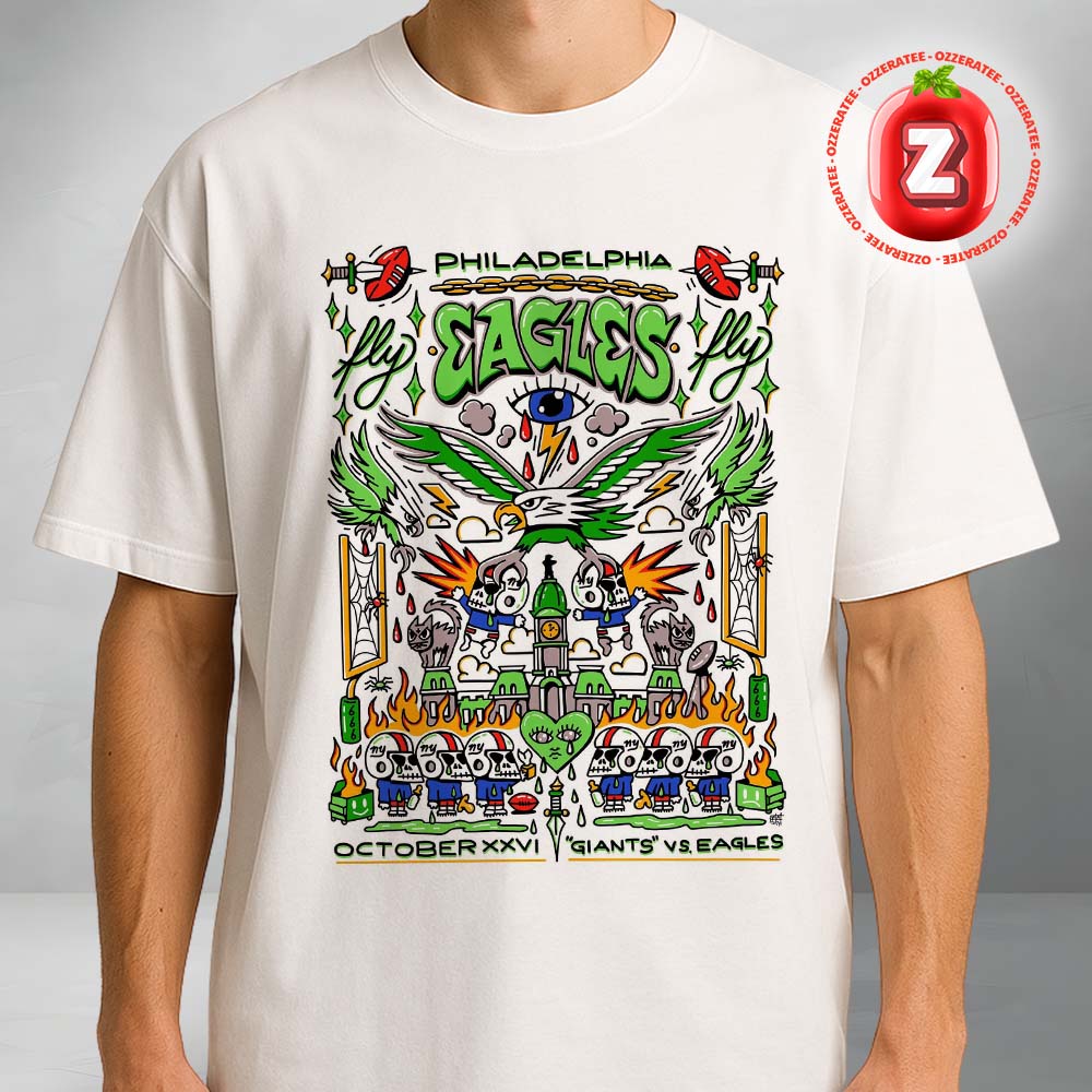 Philadelphia Eagles vs New York Giants NFL Game 2025 Fly Eagles Fly Halloween Cartoon Artwork Unisex T-Shirt Philadelphia Eagles vs New York Giants NFL Game 2025 Fly Eagles Fly Halloween Cartoon Artwork Unisex T-Shirt