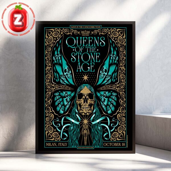 Queens Of The Stone Age Alive In The Catacombs Tour Poster At Teatro Lirico Giorgio Gaber In Milan Italy On October 18 2025 Gothic Skull Home Decor Poster Canvas