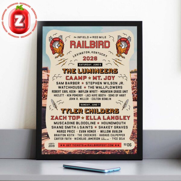 Railbird Festival 2026 Poster Lexington Kentucky The Lumineers Tyler Childers Music Lineup Art Print Home Decor Poster Canvas