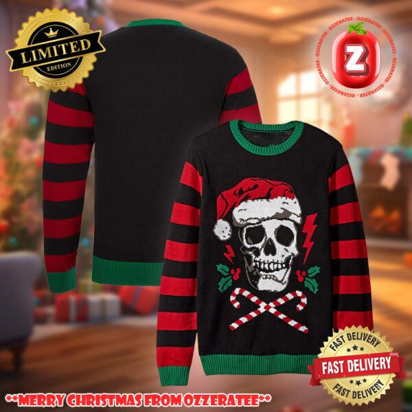 Santa Claus Skull LED Light-Up Ugly Christmas Sweater 2025