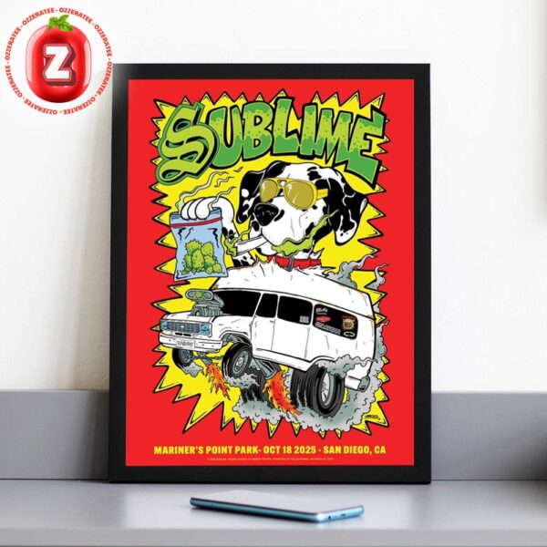 Sublime Live Poster At Mariners Point Park In San Diego California On October 18 2025 Smoking Dog Van Cartoon Artwork Home Decor Poster Canvas
