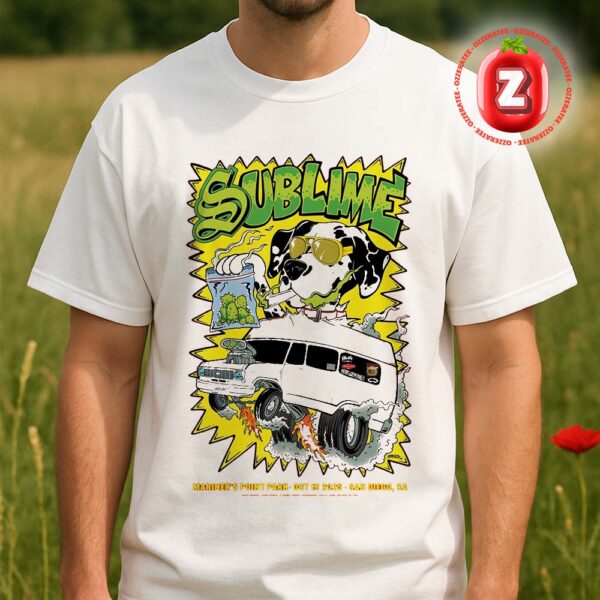Sublime Live Poster At Mariners Point Park In San Diego California On October 18 2025 Smoking Dog Van Cartoon Artwork Unisex T-Shirt