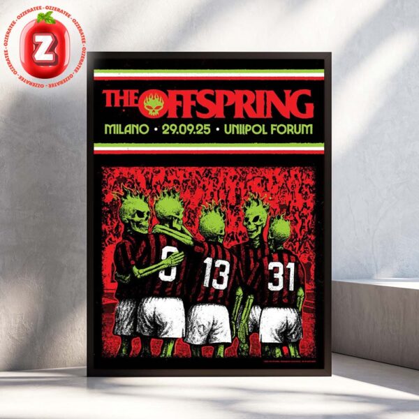 The Offspring Live Show Music At Uniipol Forum In Assago Milano On September 29 2025 Red Green Skeleton Football Theme Home Decor Poster Canvas