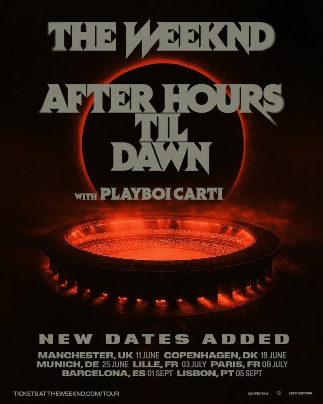 The Weeknd Tour Poster After Hours Til Dawn Across Europe Summer 2025 Featuring Playboi Carti Red Eclipse Artwork