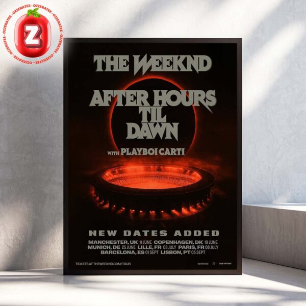 The Weeknd Tour Poster After Hours Til Dawn Across Europe Summer 2025 Featuring Playboi Carti Red Eclipse Artwork Home Decor Poster Canvas