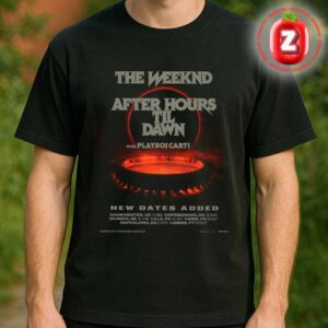 The Weeknd Tour Poster After Hours Til Dawn Across Europe Summer 2025 Featuring Playboi Carti Red Eclipse Artwork Unisex T-Shirt