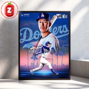 Tommy Edman Los Angeles Dodgers MLB 2025 Poster Hollywood City Skyline Power Swing Artwork Home Decor Poster Canvas