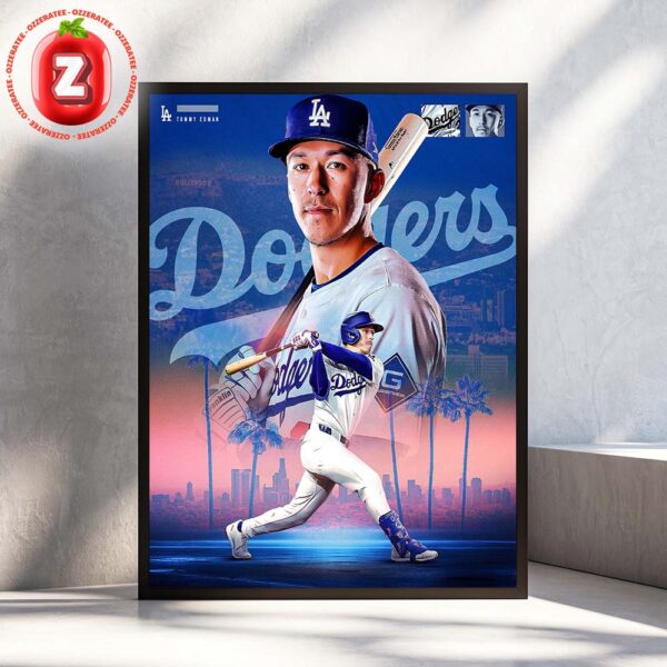 Tommy Edman Los Angeles Dodgers MLB 2025 Poster Hollywood City Skyline Power Swing Artwork Home Decor Poster Canvas