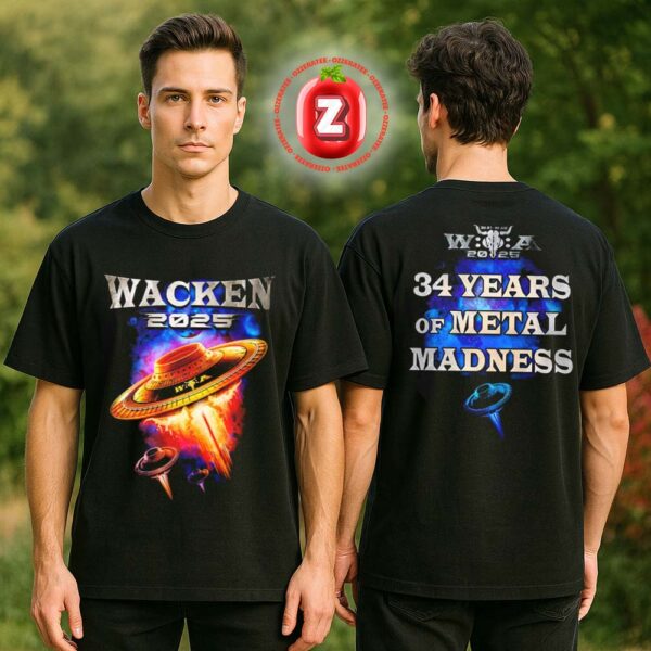 Wacken Open Air 2025 Saucer Tee 34 Years Of Metal Madness Two Sides Unisex T-Shirt