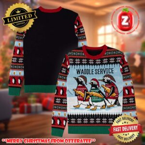 Waddle Service Penguin Santa Claus 2025 Ugly Christmas Sweater