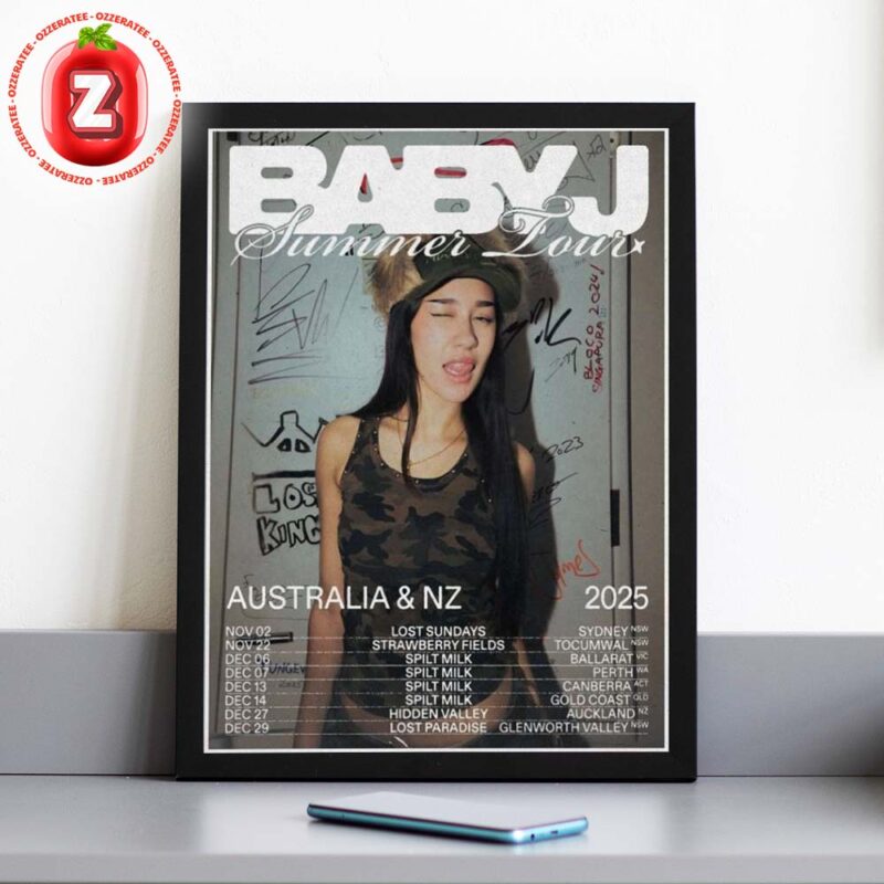 Baby J Summer Tour Poster In Australia And New Zealand 2025 Featuring Lost Sundays Spilt Milk Hidden Valley And Lost Paradise Home Decor Poster Canvas