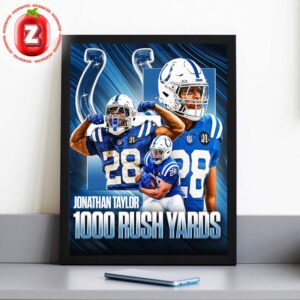 Jonathan Taylor 1000 Rush Yards Milestone Poster Indianapolis Colts 2025 NFL Artwork Home Decor Poster Canvas