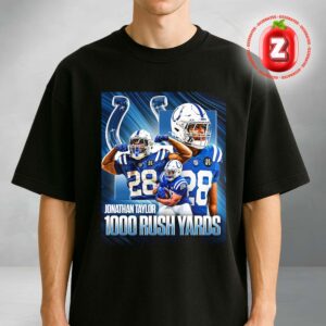 Jonathan Taylor 1000 Rush Yards Milestone Poster Indianapolis Colts 2025 NFL Artwork Unisex T-Shirt
