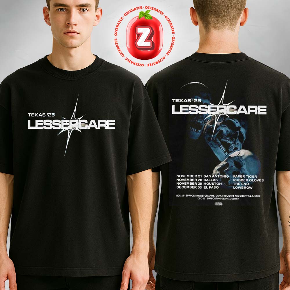 Lessercare Texas Tour 2025 Rock Art Print At Multiple Venues In Texas USA On Nov To Dec 2025 Two Sides Unisex T-Shirt Lessercare Texas Tour 2025 Rock Art Print At Multiple Venues In Texas USA On Nov To Dec 2025 Two Sides Unisex T-Shirt