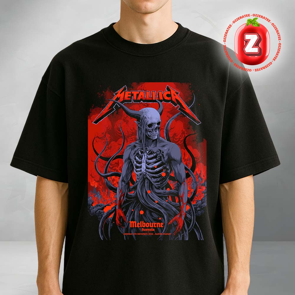 Metallica M72 Melbourne Australia 2025 Pop Up Shop Poster By Ken Taylor At Marvel Stadium On November 8 2025 Unisex T-Shirt