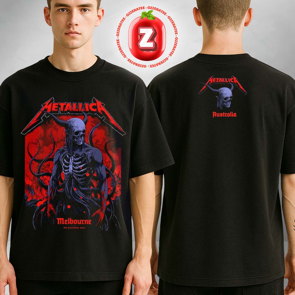 Metallica M72 Melbourne Australia Merch Tee 2025 Pop Up Shop By Ken Taylor At Marvel Stadium On November 8 2025 Two Sides Unisex T-Shirt Metallica M72 Melbourne Australia Merch Tee 2025 Pop Up Shop By Ken Taylor At Marvel Stadium On November 8 2025 Two Sides Unisex T-Shirt