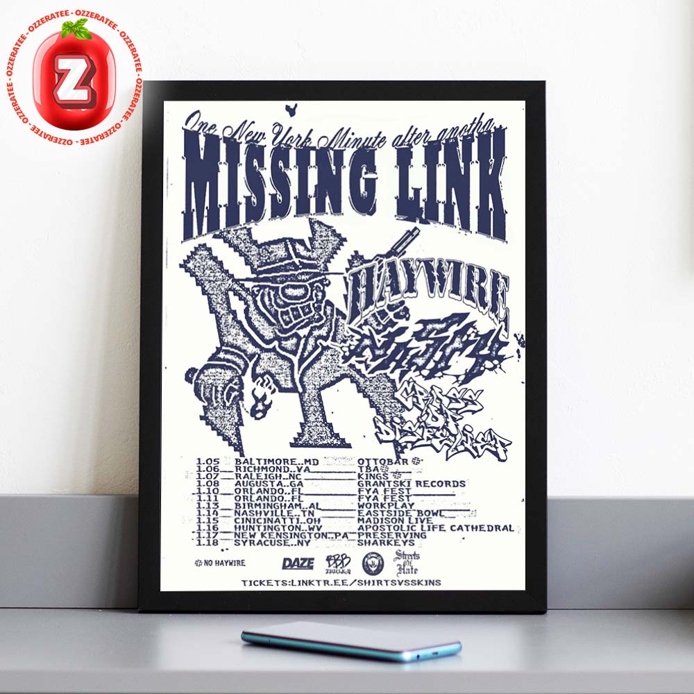 Missing Link Tour Poster At Kings Venue In Raleigh NC On January 8 2026 Haywire Black White Vintage Punk Artwork Home Decor Poster Canvas