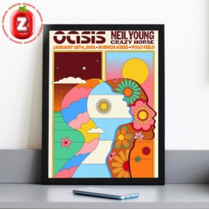 Oasis And Neil Young Live Poster At Polo Field Buenos Aires On January 18 2001 Psychedelic Art Design Home Decor Poster Canvas