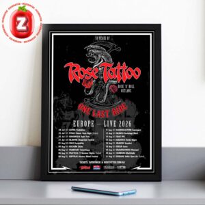 Rose Tattoo 50 Years Of Rock ’N’ Roll Outlaws One Last Ride Europe Live 2026 Tour Home Decor Poster Canvas
