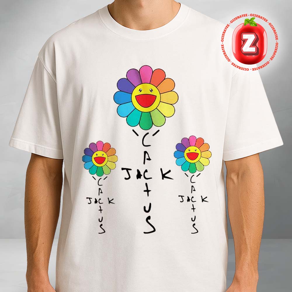 Travis Scott Cactus Jack World Tour 2025 Collab With Takashi Murakami x Hiroshi Fujiwara Rainbow Flower Pop-Up Merch On November 7-9 2025 At Shibuya Tokyo Japan Unisex T-Shirt Travis Scott Cactus Jack World Tour 2025 Collab With Takashi Murakami x Hiroshi Fujiwara Rainbow Flower Pop-Up Merch On November 7-9 2025 At Shibuya Tokyo Japan Unisex T-Shirt